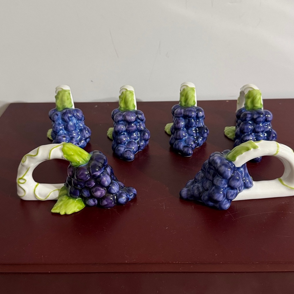 Bone China Napkin Rings - Vintage Bone China Grape Design Napkin Rings Set of 6